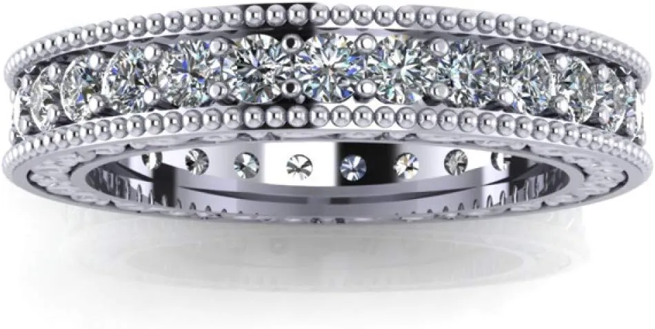 1.00 ct Millgrain Edge Diamond Eternity Wedding Band Ring with Design on The Side in Platinum