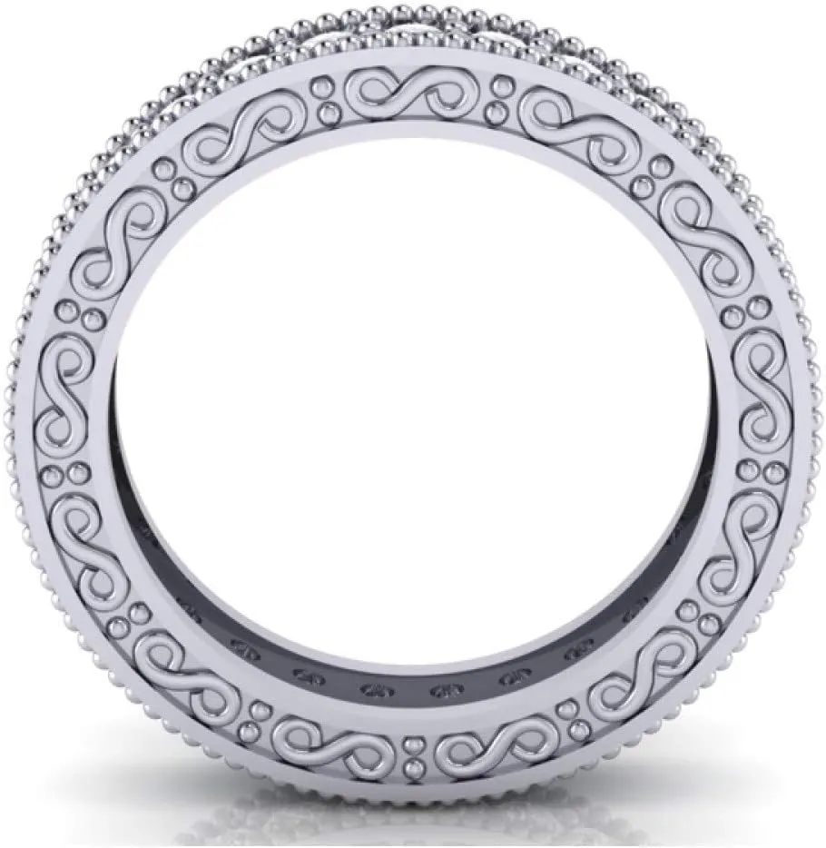 1.00 ct Millgrain Edge Diamond Eternity Wedding Band Ring with Design on The Side in Platinum