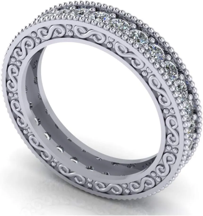 1.00 ct Millgrain Edge Diamond Eternity Wedding Band Ring with Design on The Side in Platinum