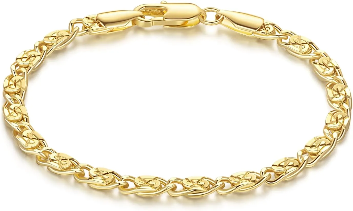 14K Gold Bracelets for Women Dainty Cuban Chain Gold Bracelet for Women 6.5/7/7.5/8/9in
