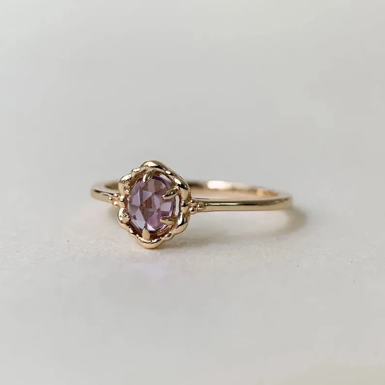 14k Gold Vermeil Amethyst Solitaire Vintage Rings