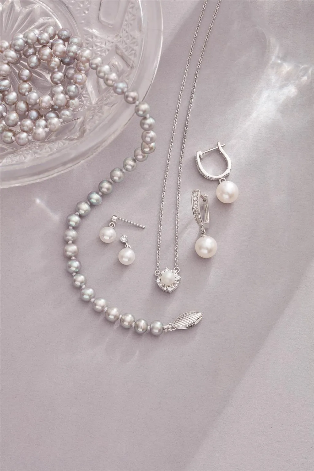 14K White Gold Cultured White Akoya Pearl & .06 CTW Natural Diamond Earrings