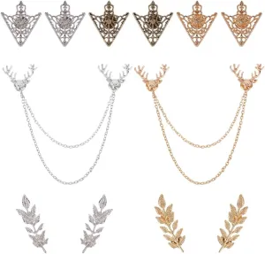7 Pairs Retro Hollow Pattern Shirt Collar Chain Brooch Buckle Suit Collar Pin Double Gold Leaves Sweater Brooch Pin Shirt Collar Decor Brooches Accessories for Halloween Christmas Party