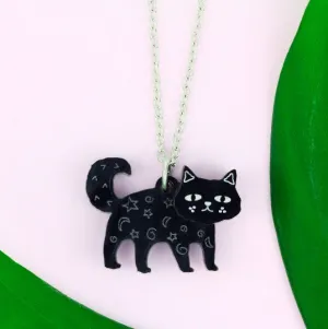 Black Cat Charm Silver Necklace