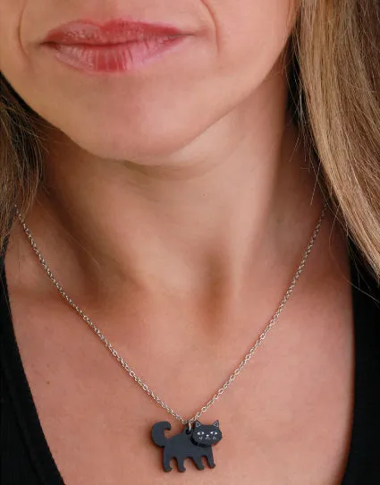 Black Cat Charm Silver Necklace