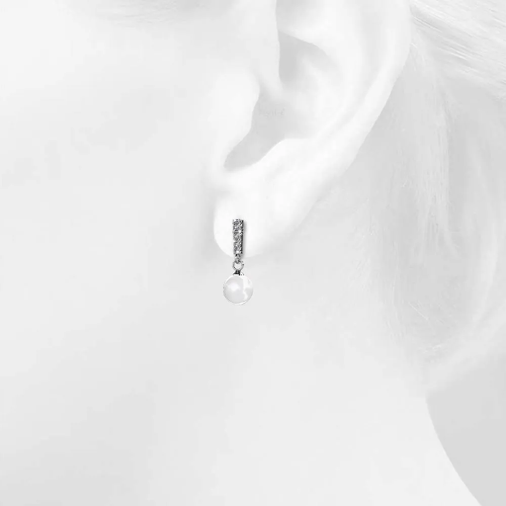 Boxed 2 Pairs Lustrous Earrings Set Embellished with SWAROVSKI Crystal Iridescent Tahitian Look Pearls in White Gold