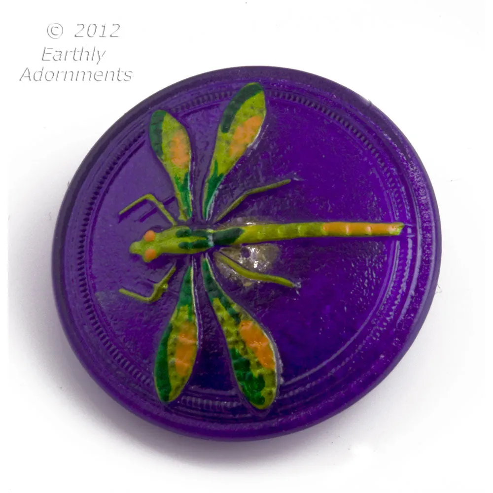 Czech molded glass Dragonfly button 30mm, sold individually. ac-bg-bt103
