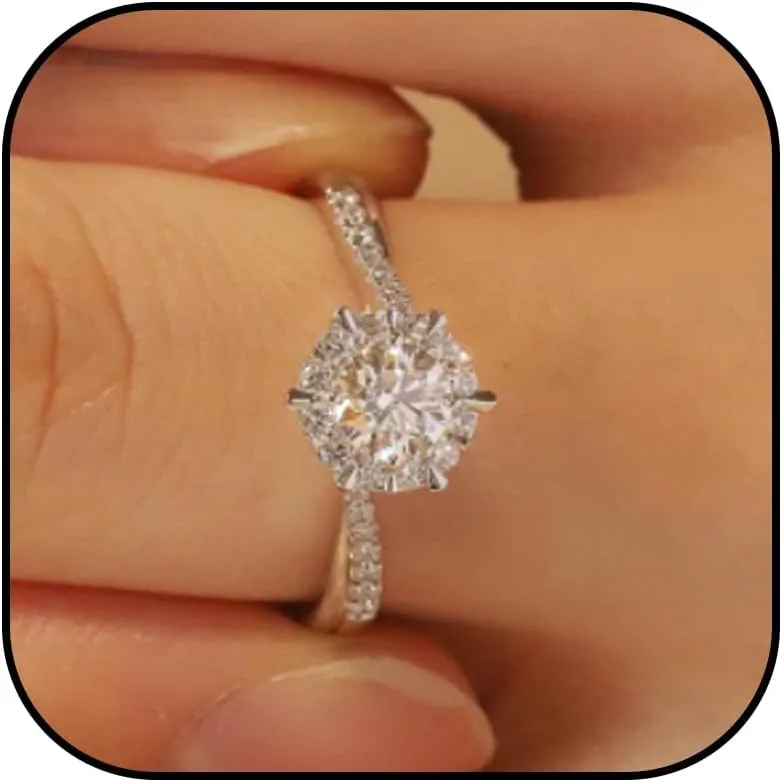 Dcfywl731 Fake Wedding Rings Fake Engagement Ring for Women Platinum Travel Rings Round Cubic Zirconia Engagement Rings Fake Engagement Ring for Women Halo