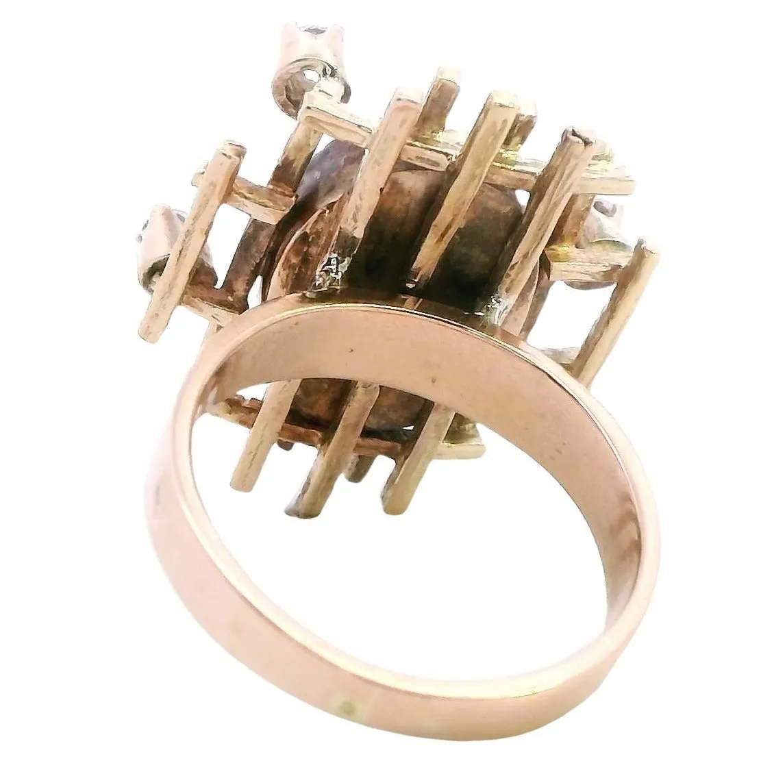 Exquisite 9ct Yellow Gold Opal Doublet & White Sapphire Ring