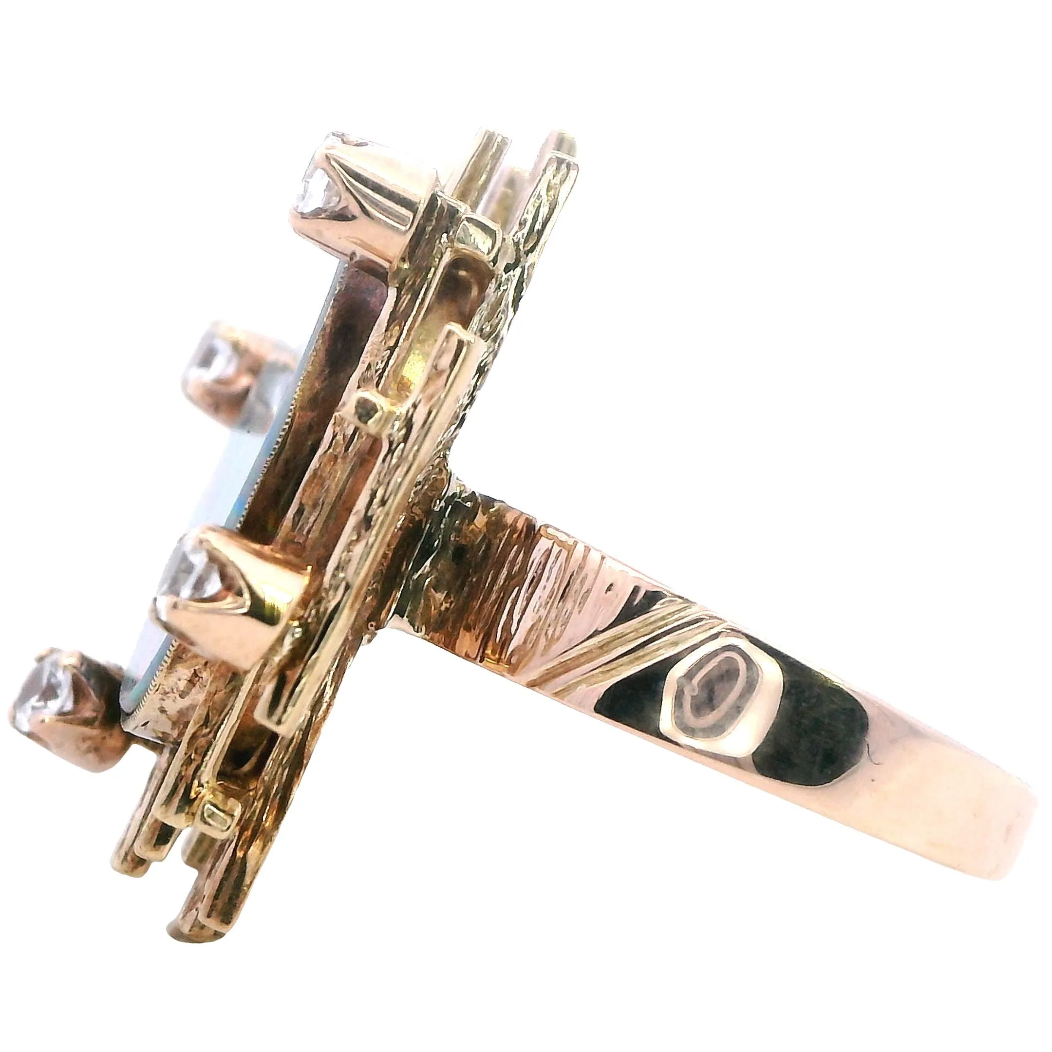 Exquisite 9ct Yellow Gold Opal Doublet & White Sapphire Ring