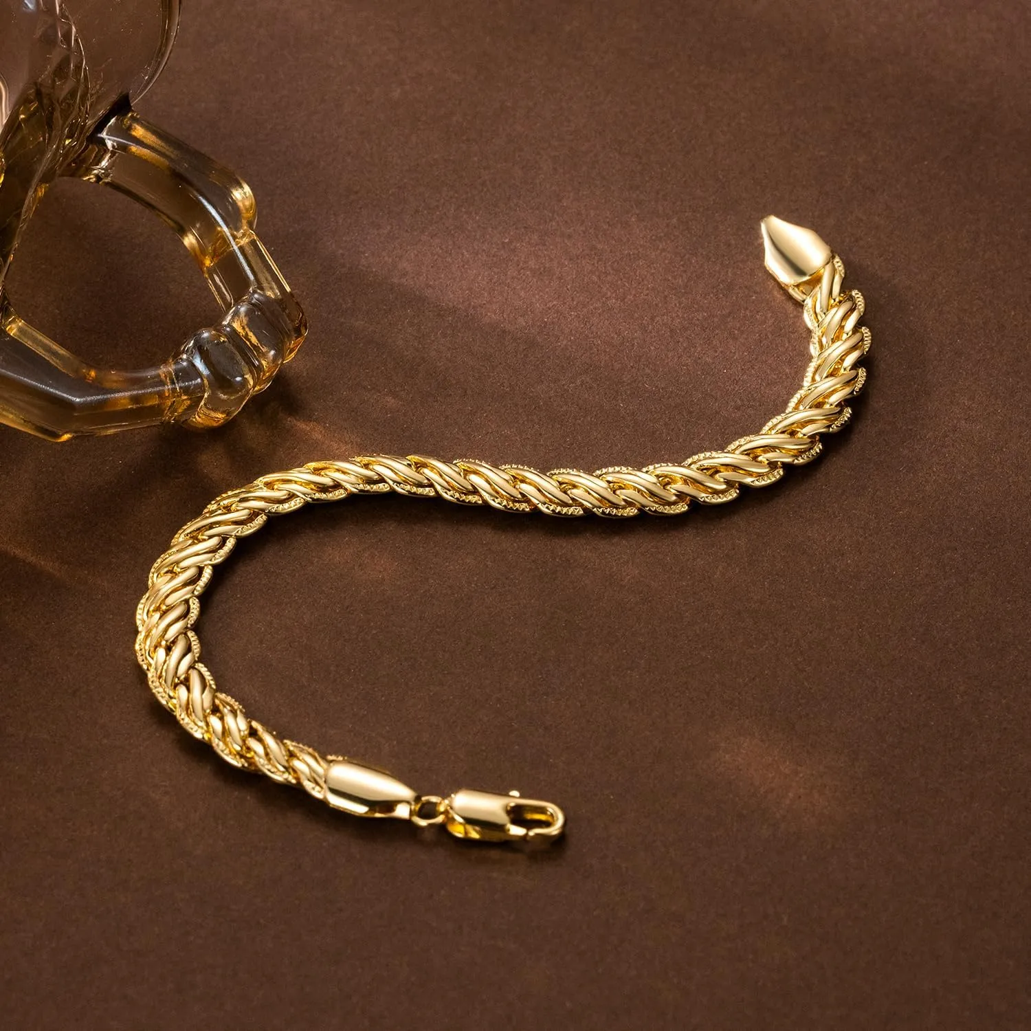 Gold Bracelets 14K Gold Bracelets for Women Rope or Braided Bracelet for Women Dainty Chain Mens Womens Bracelet 6.5/7/7.5/8/9in