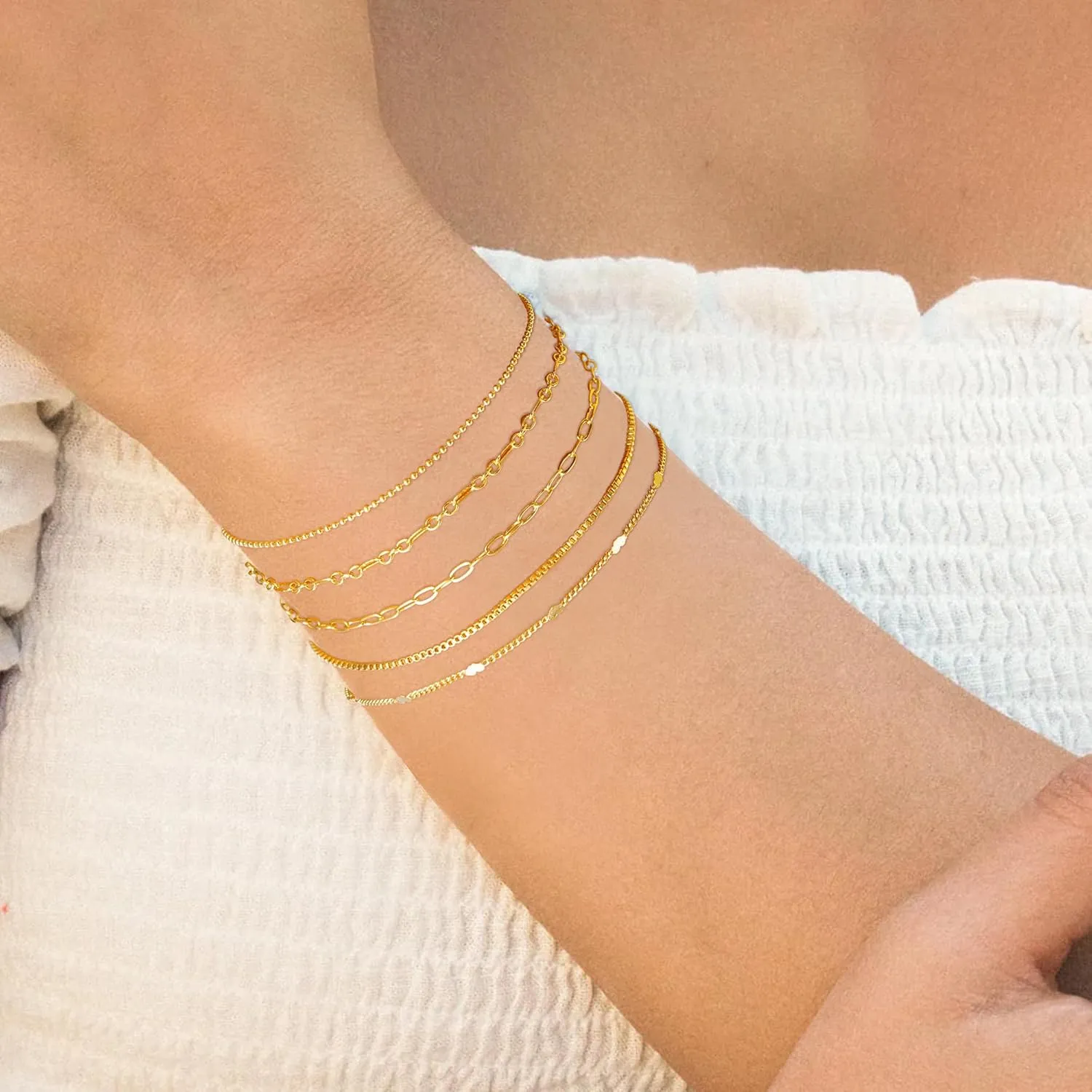 Gold Bracelets for Women Trendy,14K Real Gold Plated Dainty Stackable Paperclip Cuban Link Chain Bracelets,Cuff Bracelets Jewelry Set Adjustable 7" 2"