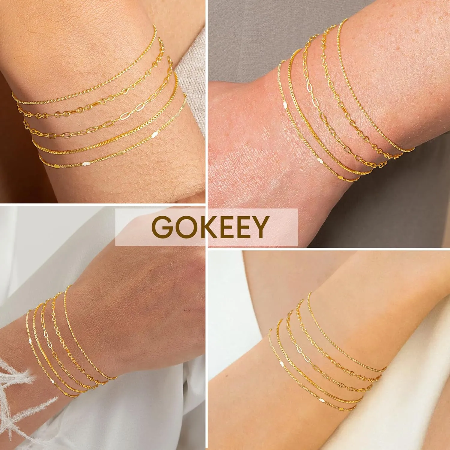 Gold Bracelets for Women Trendy,14K Real Gold Plated Dainty Stackable Paperclip Cuban Link Chain Bracelets,Cuff Bracelets Jewelry Set Adjustable 7" 2"
