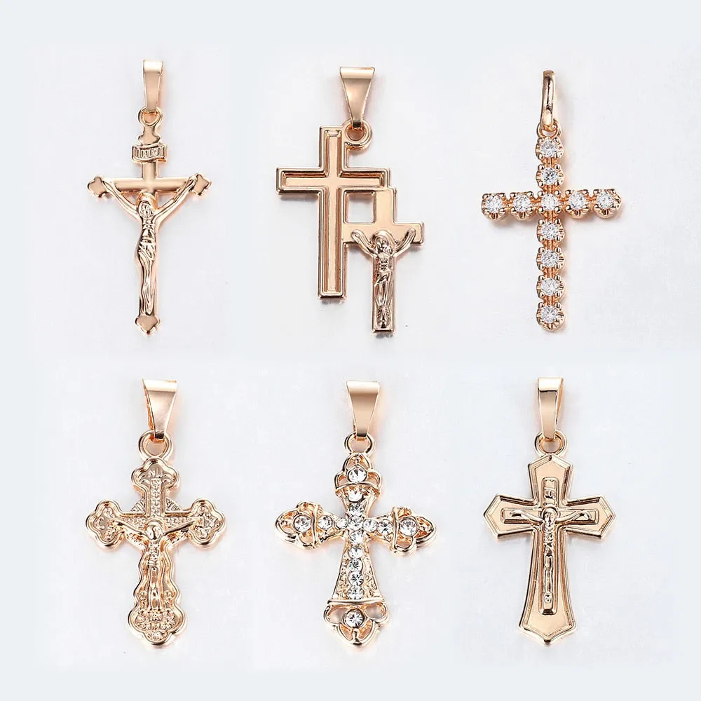 Gold Cross Pendant Necklace With Clear Crystal For Men and Women 6