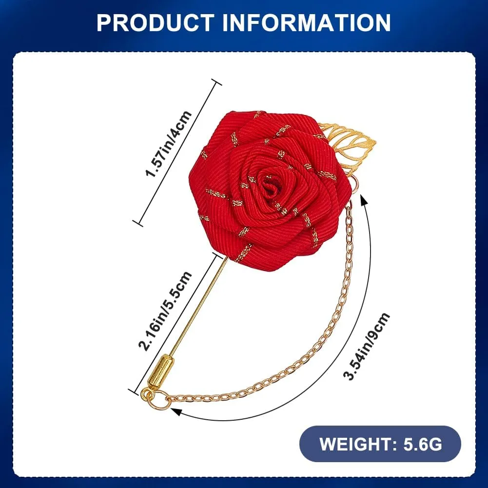 GORGECRAFT Rose Brooch Lapel Pin Wedding Flower Brooches with Gold Hanging Tassel Chain Handmade Brooch Suit Stud Collar