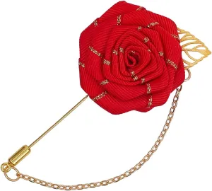 GORGECRAFT Rose Brooch Lapel Pin Wedding Flower Brooches with Gold Hanging Tassel Chain Handmade Brooch Suit Stud Collar
