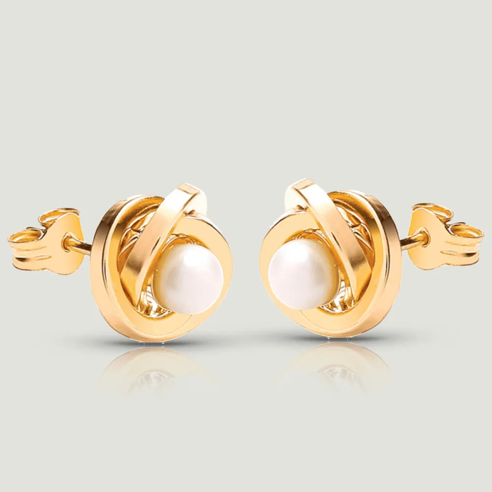Knot-Shaped Pearl Stud Earrings