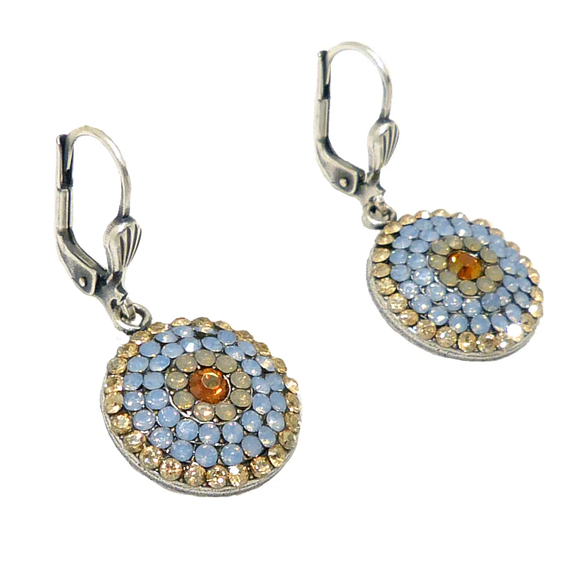 La Vie Parisienne Silver Round Pave Earrings 4148S Blue Pacific Opal Citrine Popesco