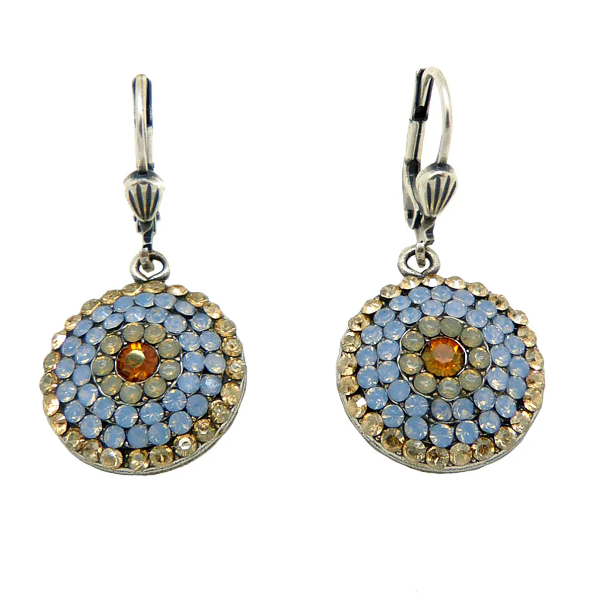 La Vie Parisienne Silver Round Pave Earrings 4148S Blue Pacific Opal Citrine Popesco