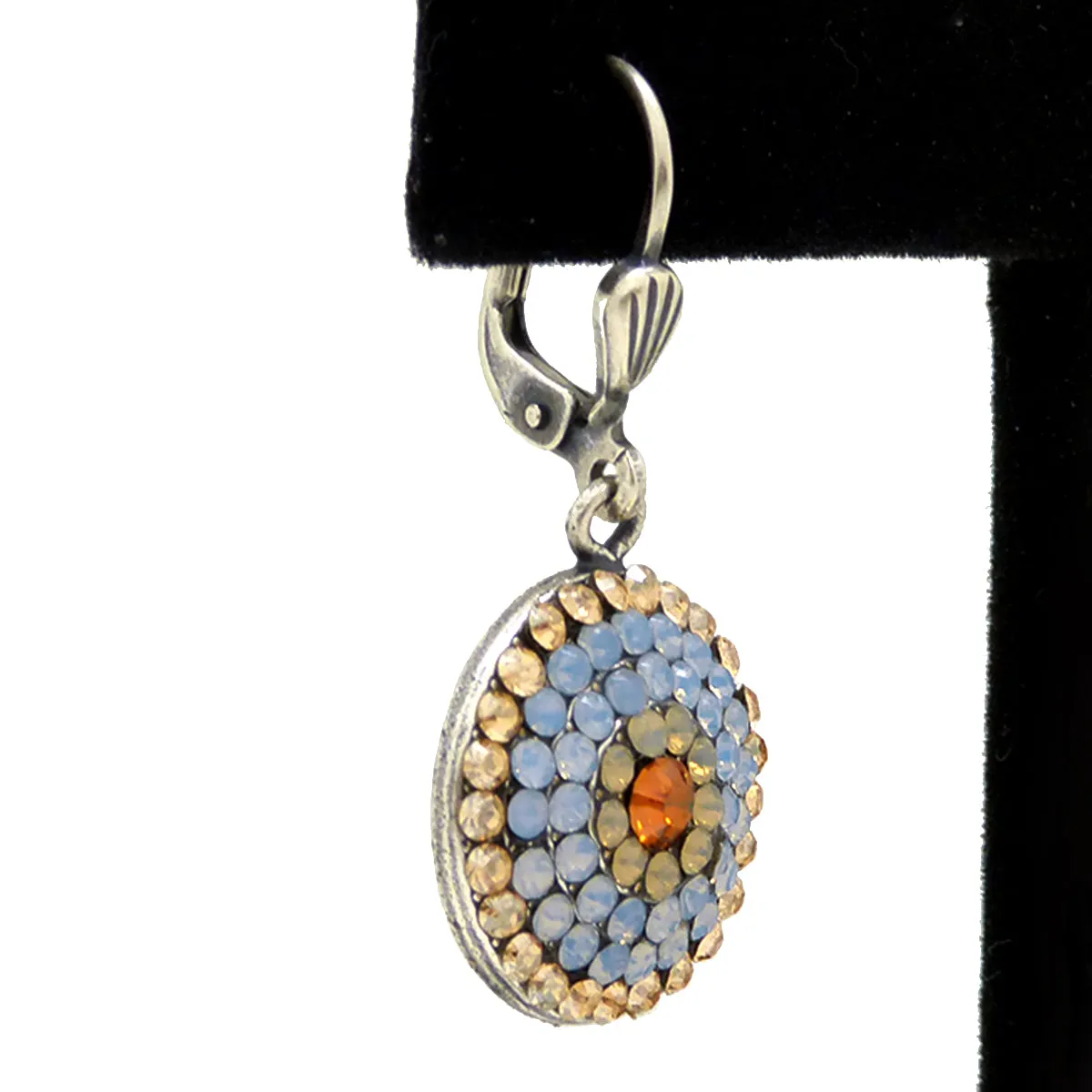La Vie Parisienne Silver Round Pave Earrings 4148S Blue Pacific Opal Citrine Popesco