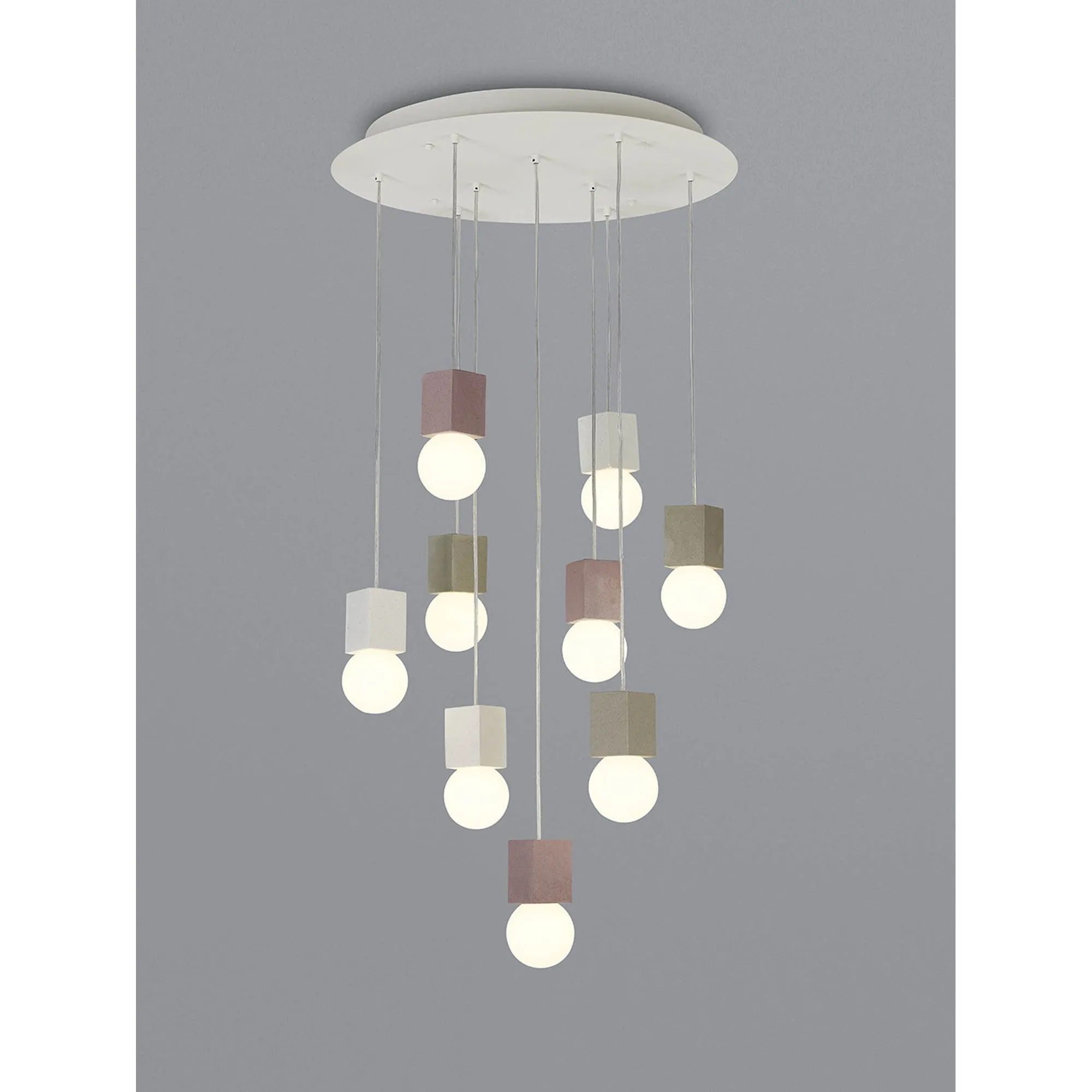 Mantra M7702 Galaxia Pendant Square 9 Light White / Grey / Red Cement