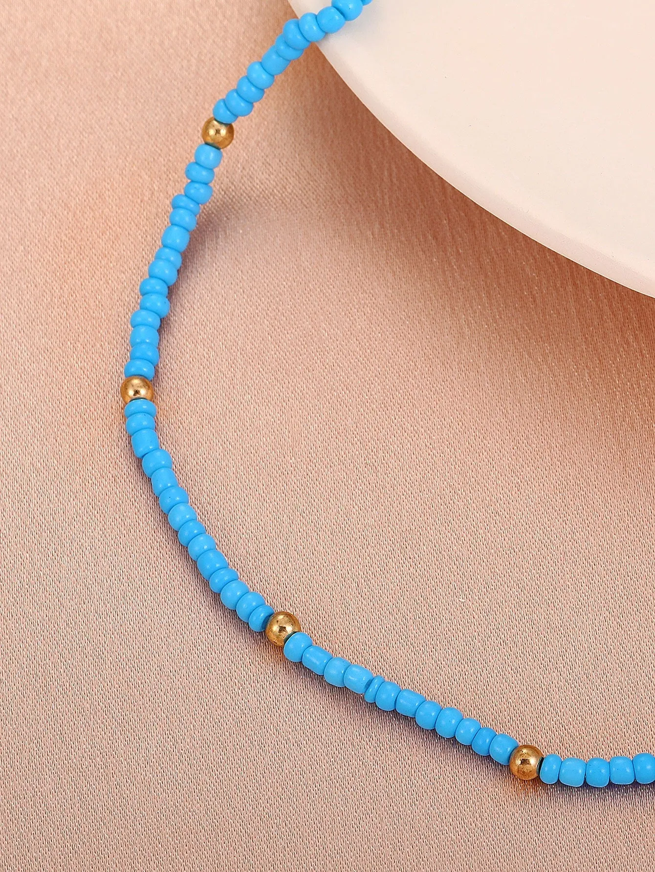 Minimalist Gold and Blue Beaded Necklace for Women Girls Accessories Jewelry