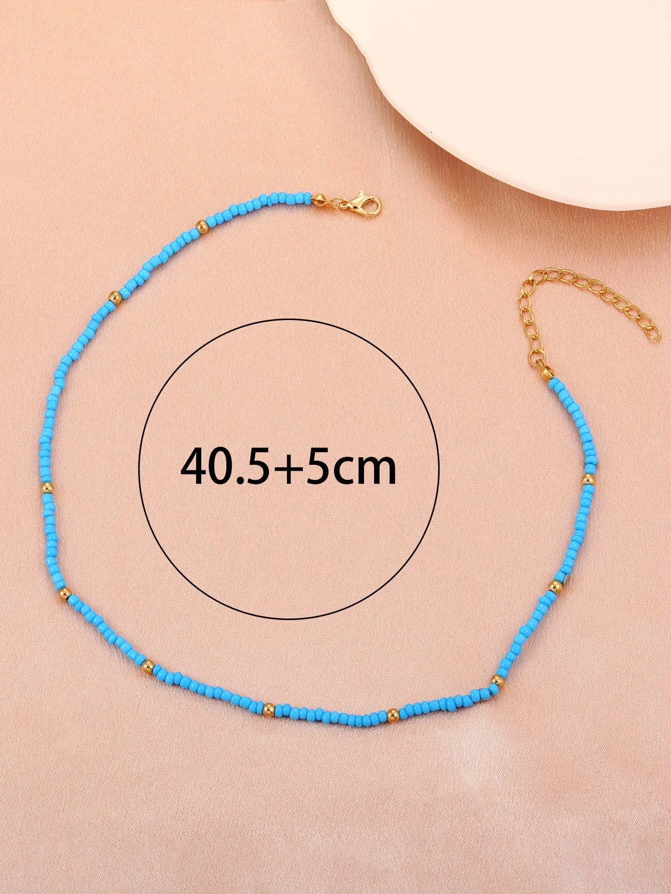 Minimalist Gold and Blue Beaded Necklace for Women Girls Accessories Jewelry