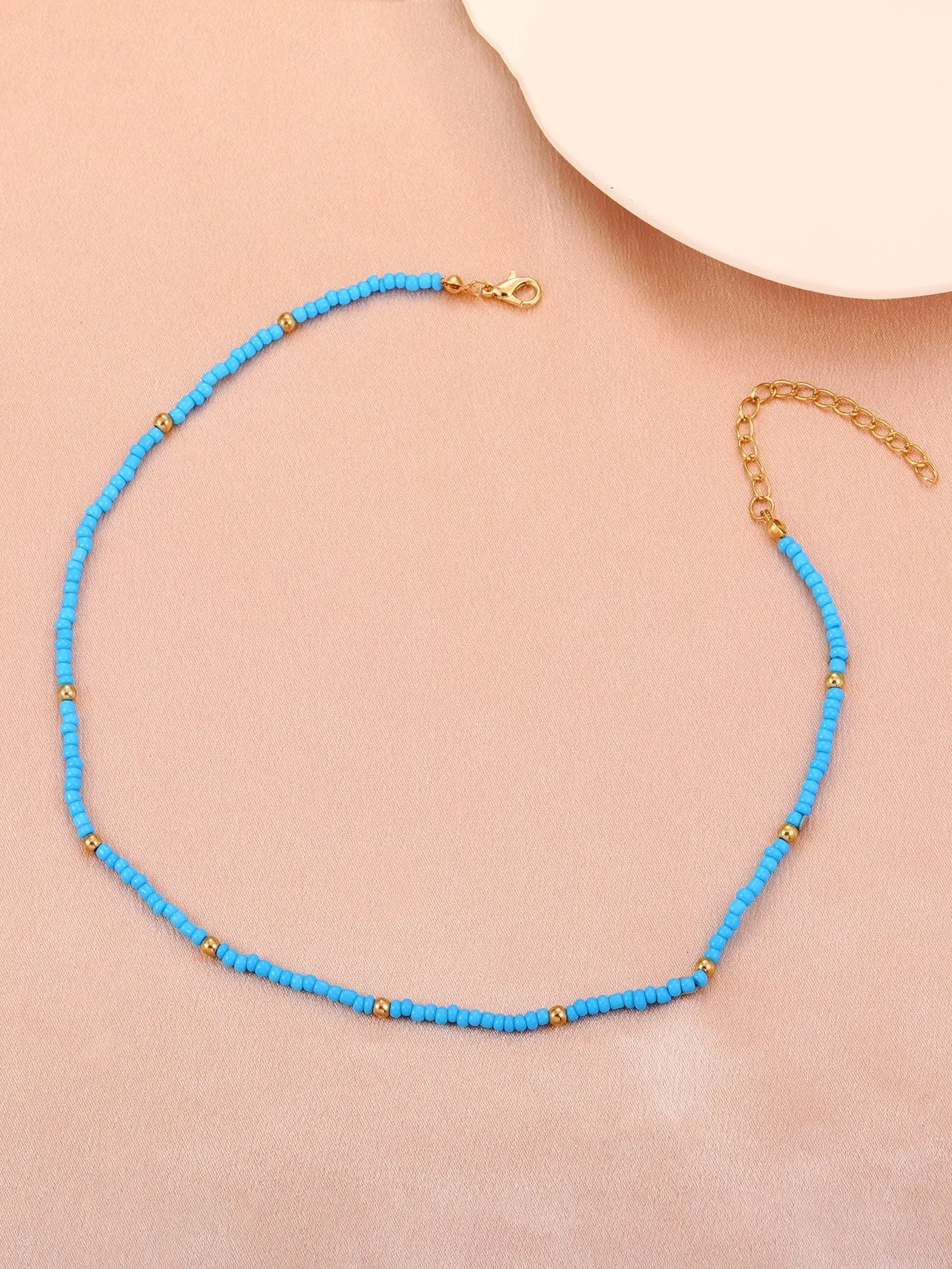 Minimalist Gold and Blue Beaded Necklace for Women Girls Accessories Jewelry