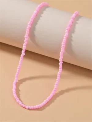 Minimalistic Pink Beaded Necklace for Women Girls Accessories Jewelry Gifts Gift