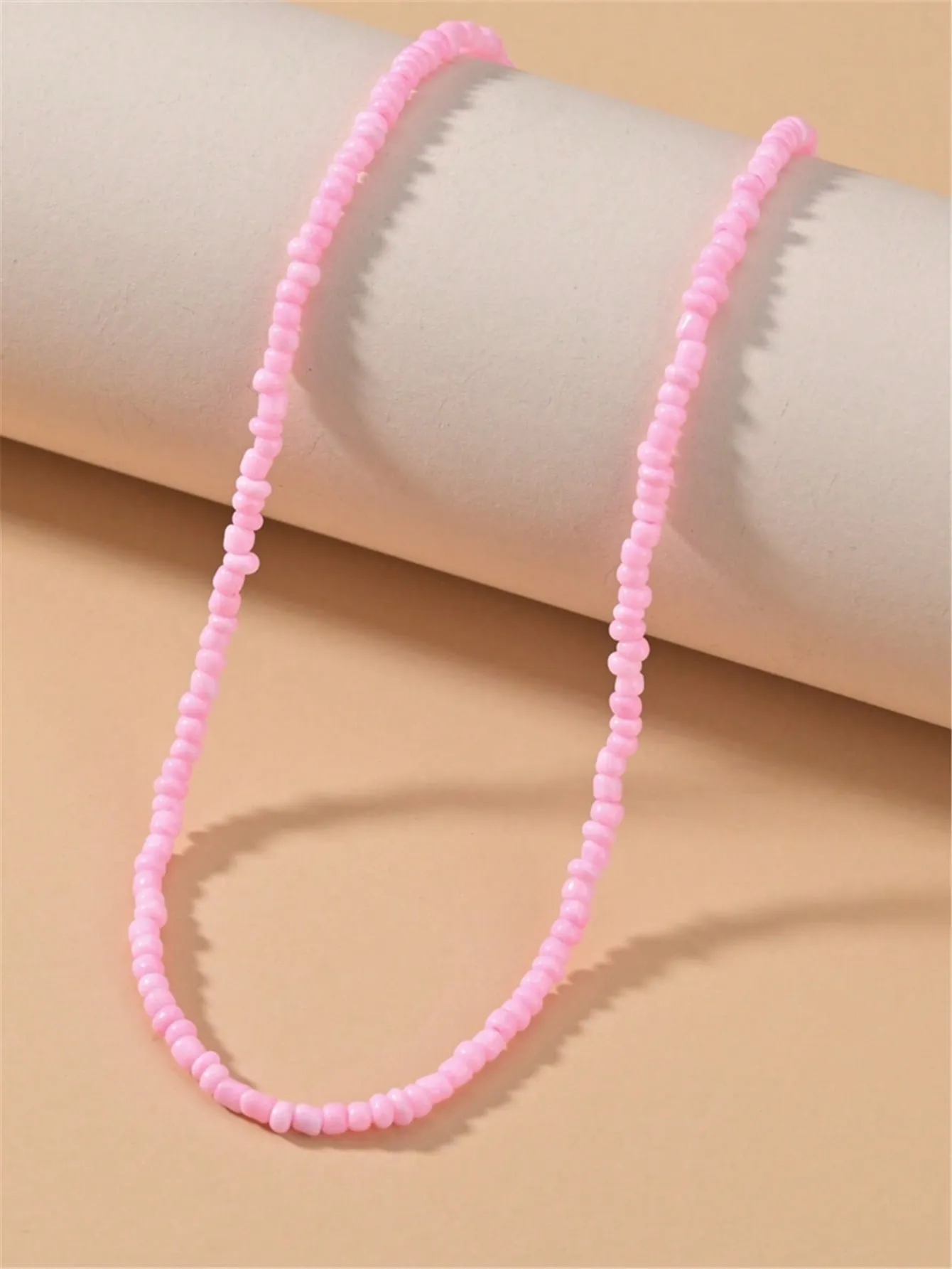 Minimalistic Pink Beaded Necklace for Women Girls Accessories Jewelry Gifts Gift