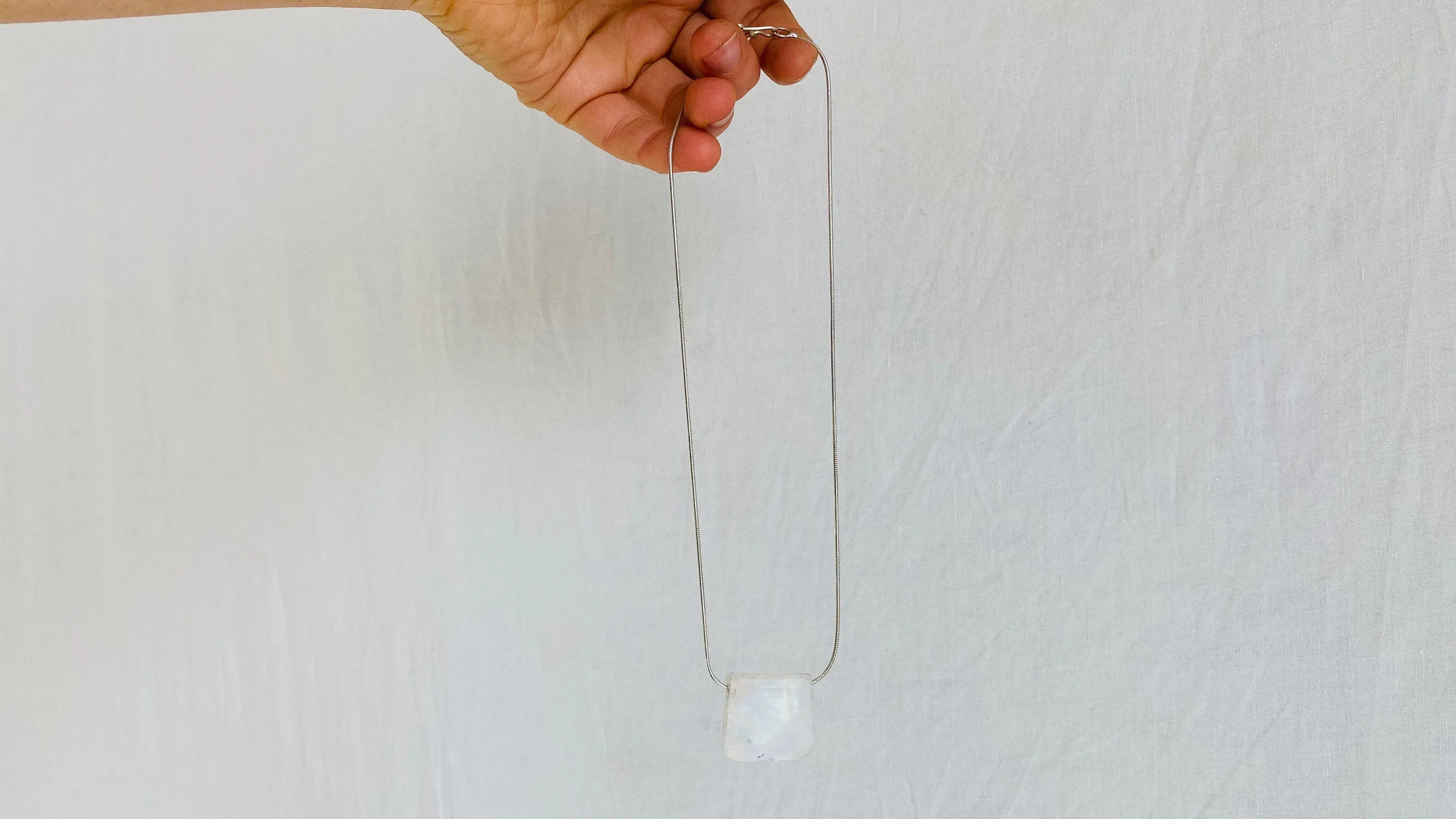 Moonstone Pendant Necklace. Sterling Silver Snake Chain