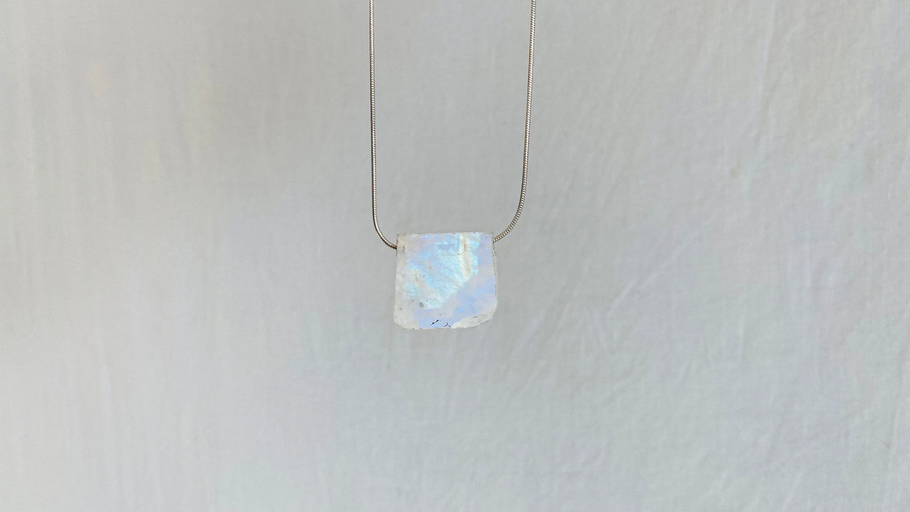 Moonstone Pendant Necklace. Sterling Silver Snake Chain