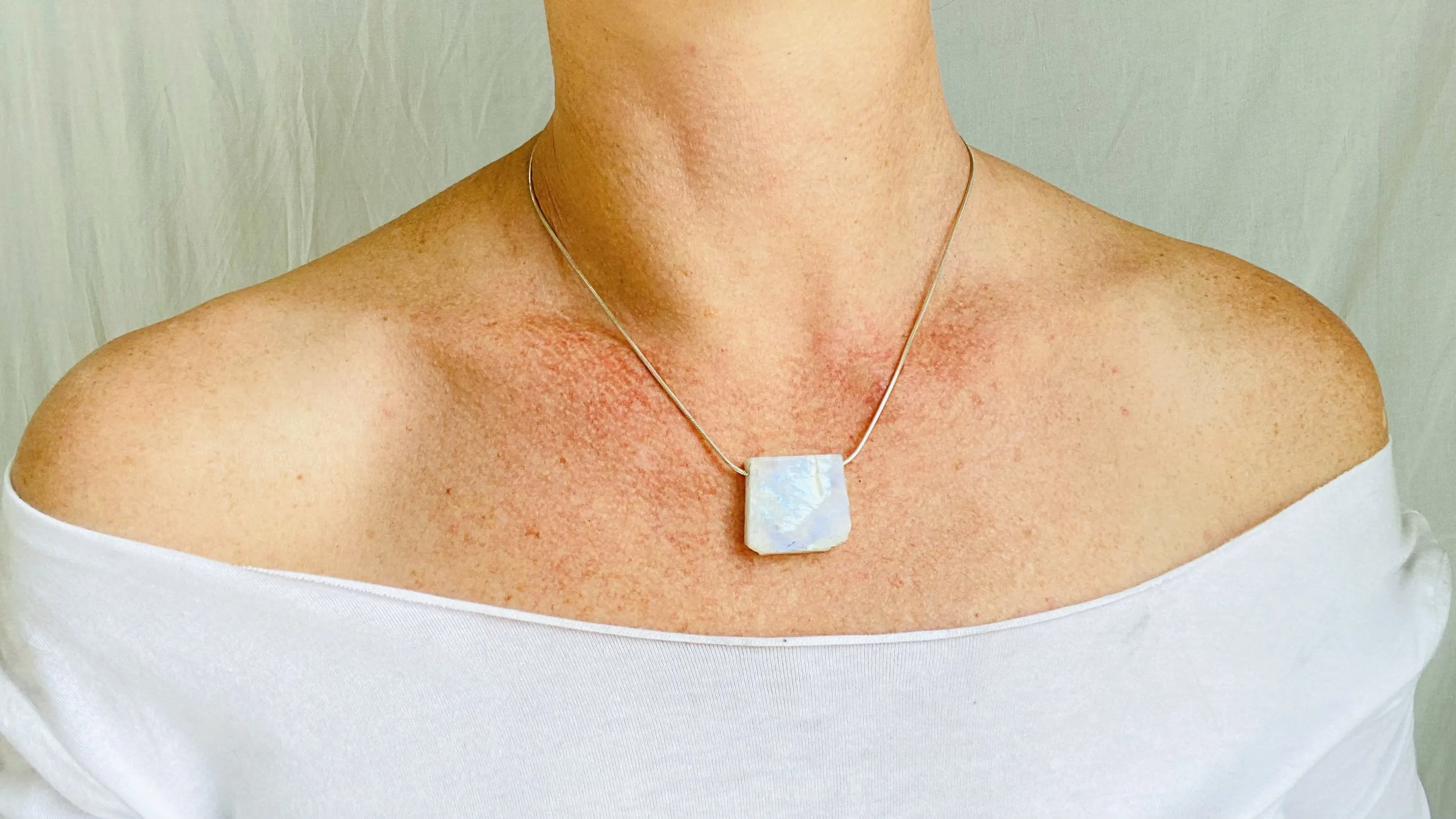 Moonstone Pendant Necklace. Sterling Silver Snake Chain