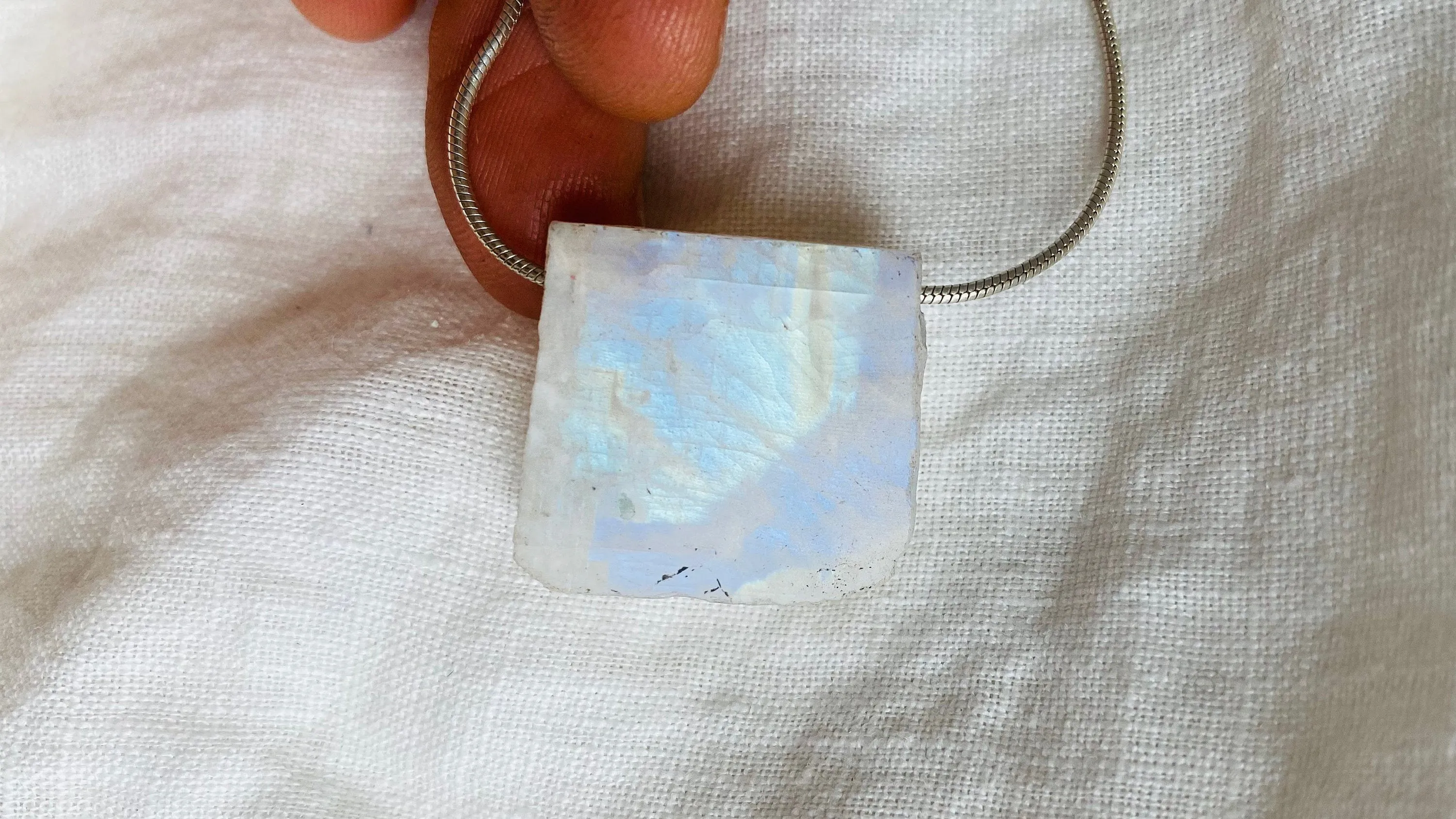 Moonstone Pendant Necklace. Sterling Silver Snake Chain