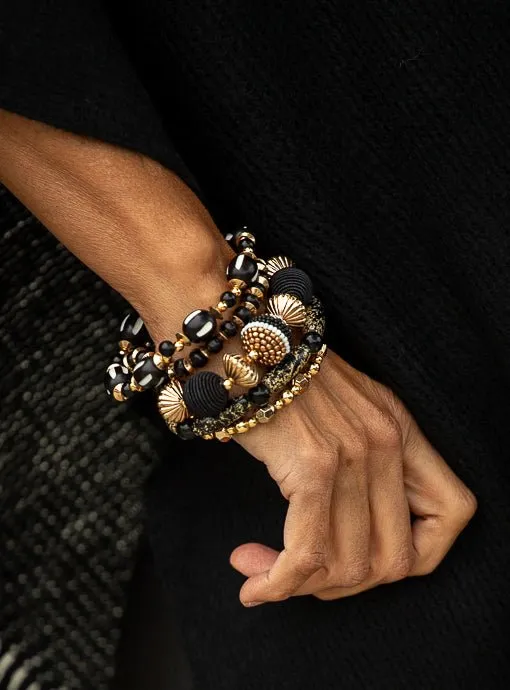 Multi Layered Black Gold Brown bracelet Set