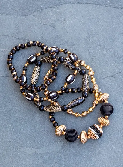 Multi Layered Black Gold Brown bracelet Set