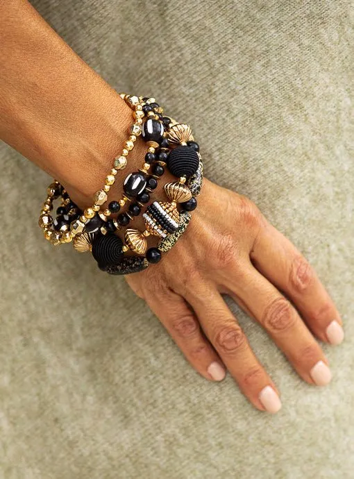Multi Layered Black Gold Brown bracelet Set