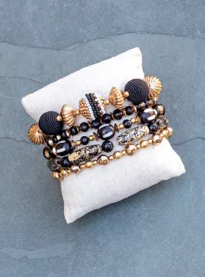 Multi Layered Black Gold Brown bracelet Set