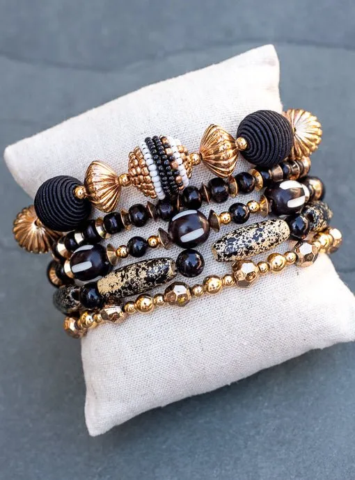 Multi Layered Black Gold Brown bracelet Set