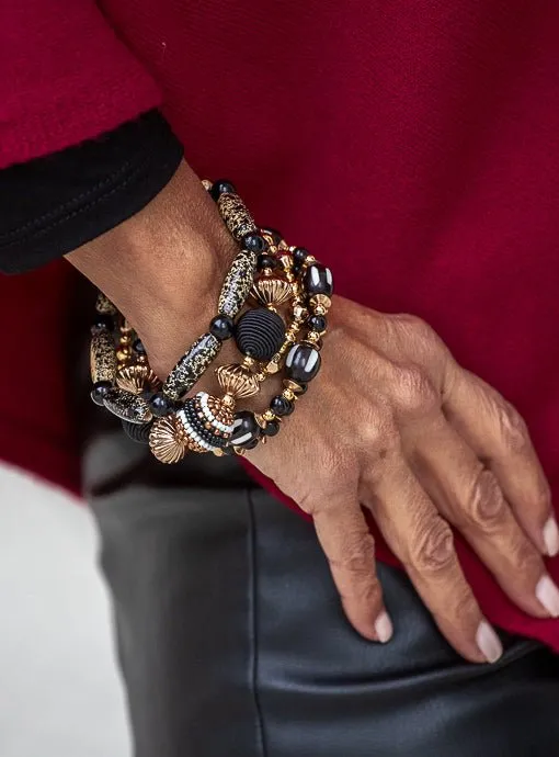 Multi Layered Black Gold Brown bracelet Set