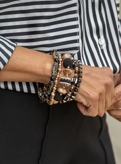 Multi Layered Black Gold Brown bracelet Set