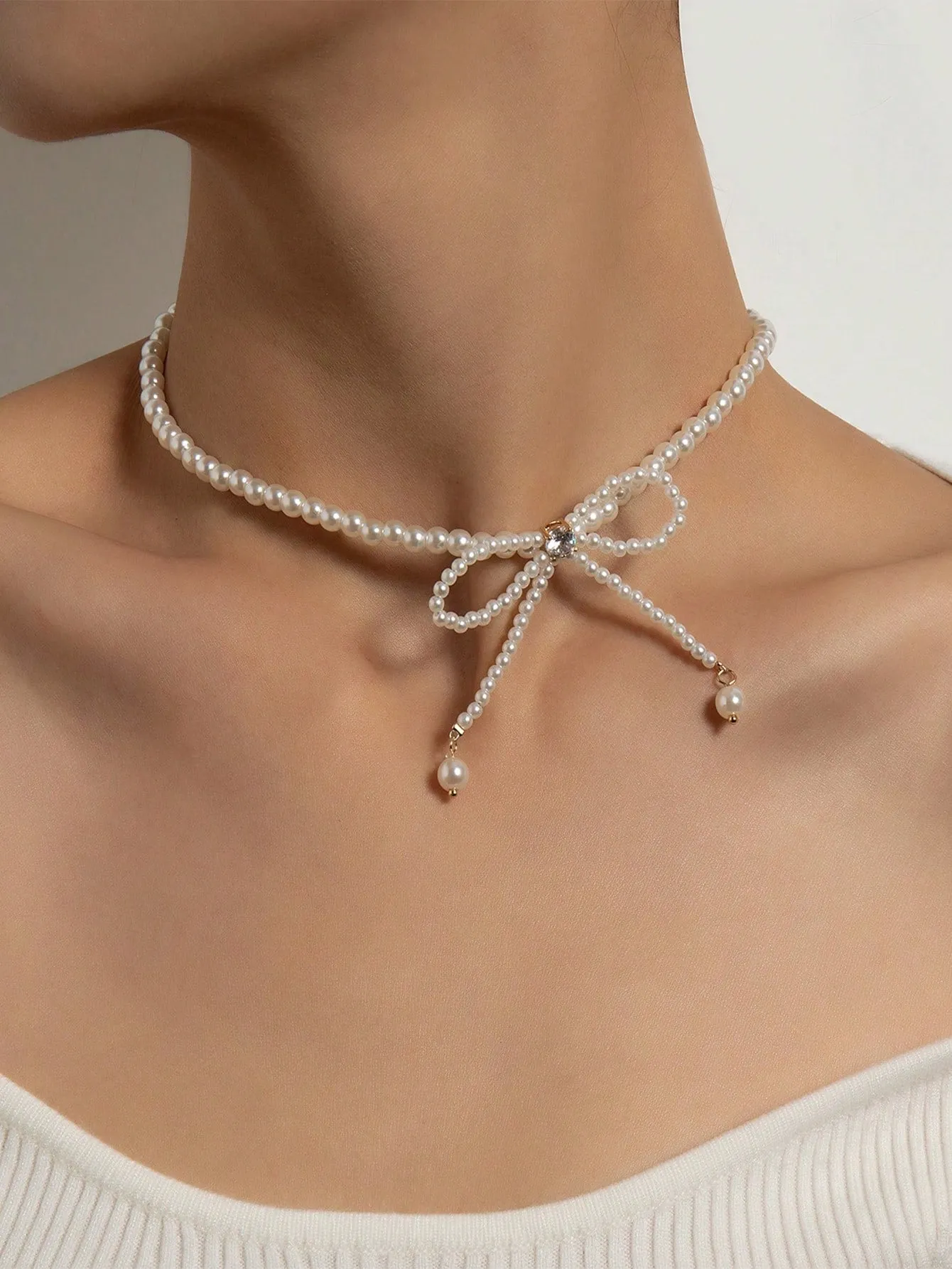 Pearl Beaded Bow Decor Necklace for Women Jewelry for Women Gift for Her