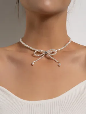 Pearl Beaded Bow Decor Necklace for Women Jewelry for Women Gift for Her