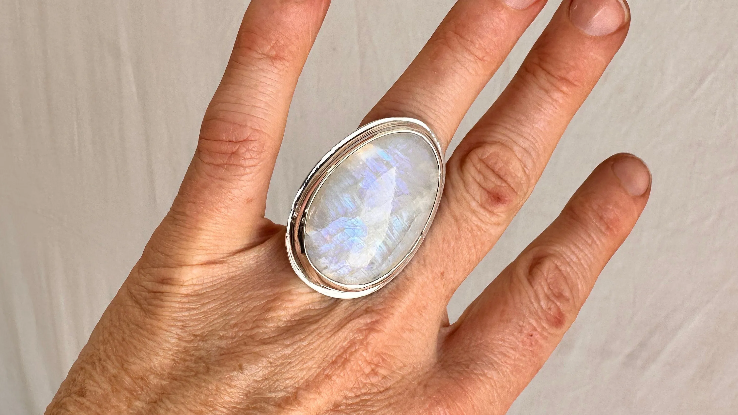 Rainbow Moonstone Ring. Oversized. Size 6.5.
