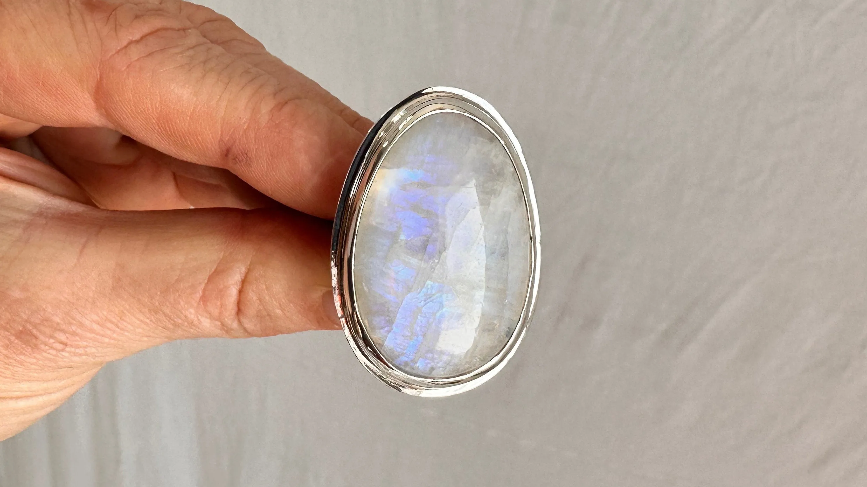 Rainbow Moonstone Ring. Oversized. Size 6.5.