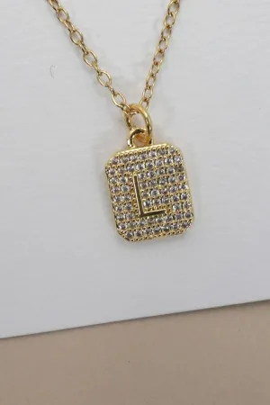 Rhinestone Initial Necklace Gold L