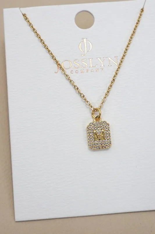 Rhinestone Initial Necklace Gold M