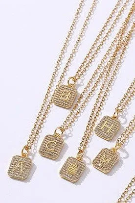 Rhinestone Initial Necklace Gold M
