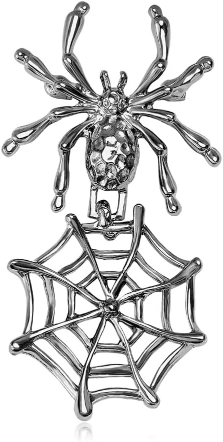 Spider Web Black Dangle Brooch Pin for Women Men Girls Fashion Gothic Retro Animal Brooches Lapel Pins for Dresses Suit Clothes Accessories Personalized Jewelry for Halloween