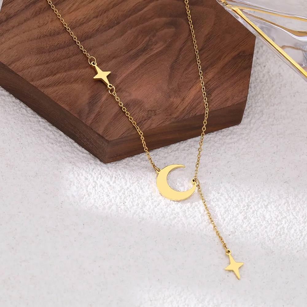 Stainless Steel Necklaces Simple Delicate Moon North Star Pendants Choker Fashion Necklace Jewelry